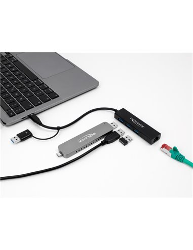 DELOCK docking station 64149, 4 θυρών, USB & USB-C σύνδεση, μαύρο