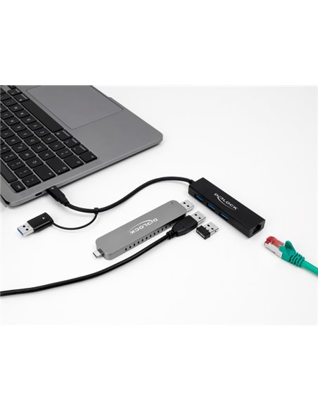 DELOCK docking station 64149, 4 θυρών, USB & USB-C σύνδεση, μαύρο