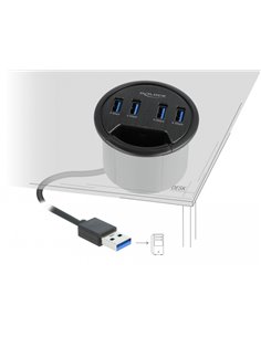 DELOCK USB hub 64153, 4x θυρών, 5Gbps, Φ60mm, USB σύνδεση, μαύρο