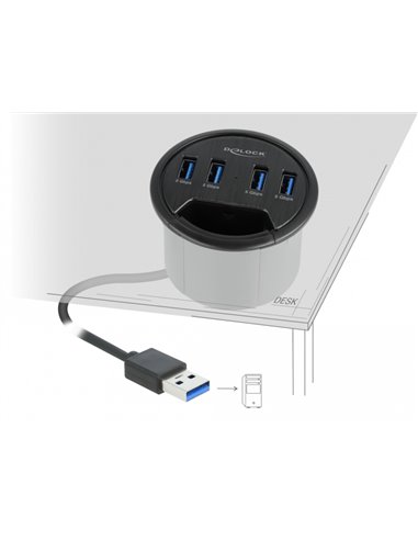 DELOCK USB hub 64153, 4x θυρών, 5Gbps, Φ60mm, USB σύνδεση, μαύρο