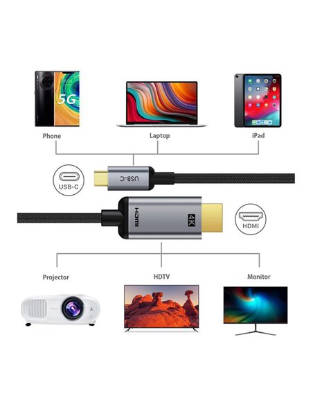 CABLETIME καλώδιο USB-C σε HDMI CT-CMHD2, 4K/60Hz, 1.8m, μαύρο