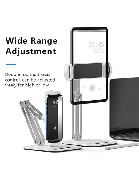 CABLETIME μεταλλική βάση tablet CT-PS03-AS, 4-13", ρυθμιζόμενη, λευκή