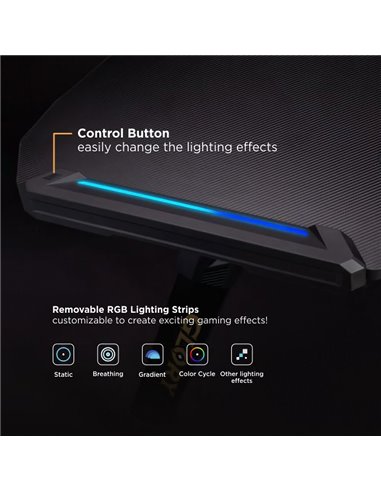 BRATECK gaming γραφείο Glory GMD04-1S, 1200x600mm, RGB, μαύρο