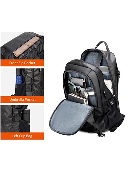 ARCTIC HUNTER τσάντα πλάτης B00387 με θήκη laptop 15.6", 26L, USB, μαύρη