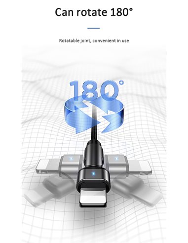 USAMS καλώδιο Lightning σε USB US-SJ476, περιστρεφόμενο, 2.1A, 1m, μαύρο