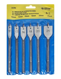 MEGA σετ τρυπάνια ξύλου φτερού 26406, 10-25mm, 6τμχ