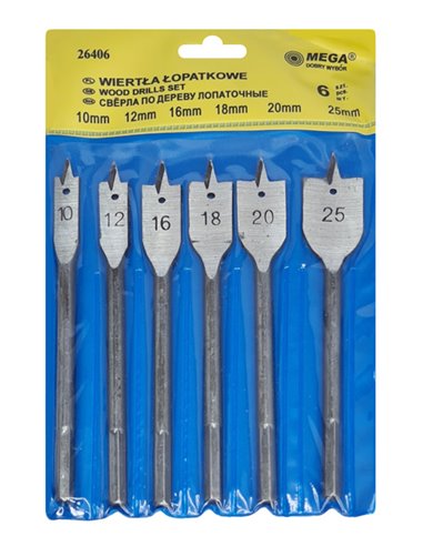 MEGA σετ τρυπάνια ξύλου φτερού 26406, 10-25mm, 6τμχ