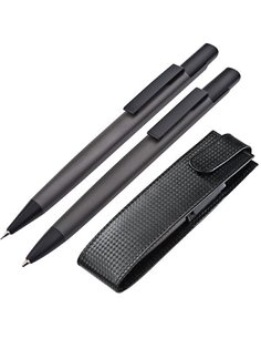 Σετ στυλό - μολύβι γκρι, σε πολυτελή υφασμάτινη carbon θήκη δώρου 16,7x4,5x2.5εκ.