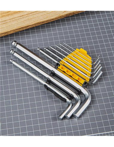 DELI σετ κλειδιά Allen DL3088 με μακρύ βραχίονα, 1.5-10mm, Cr-V, 9τμχ