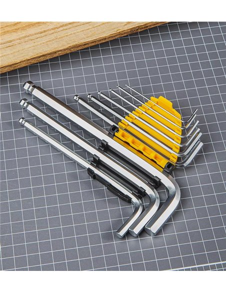 DELI σετ κλειδιά Allen DL3088 με μακρύ βραχίονα, 1.5-10mm, Cr-V, 9τμχ