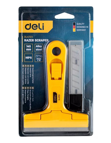DELI ξύστρα χειρός DL4723 με ανταλλακτικές λάμες, 100mm, κίτρινη