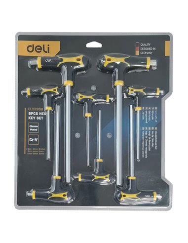 DELI σετ κλειδιά Allen DL233108, τύπου Ταφ, 2-10mm, Cr-V, 8τμχ
