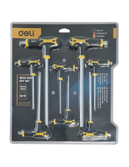 DELI σετ κλειδιά Allen DL233108, τύπου Ταφ, 2-10mm, Cr-V, 8τμχ