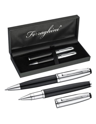 Σετ στυλό Ferraghini ball pen-rolleball pen μαύρο-ασημί