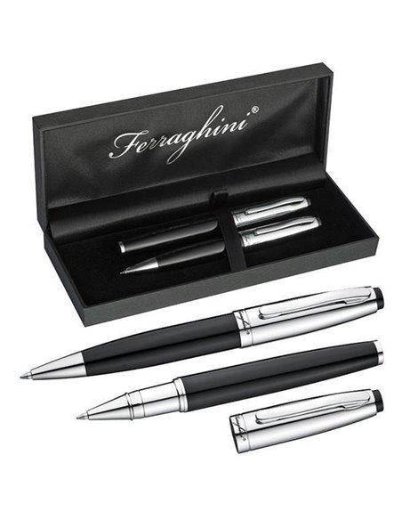 Σετ στυλό Ferraghini ball pen-rolleball pen μαύρο-ασημί
