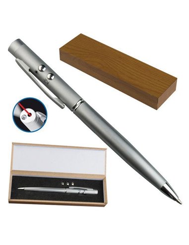 Στυλό μεταλλικό laser - led σε ξύλινη θήκη