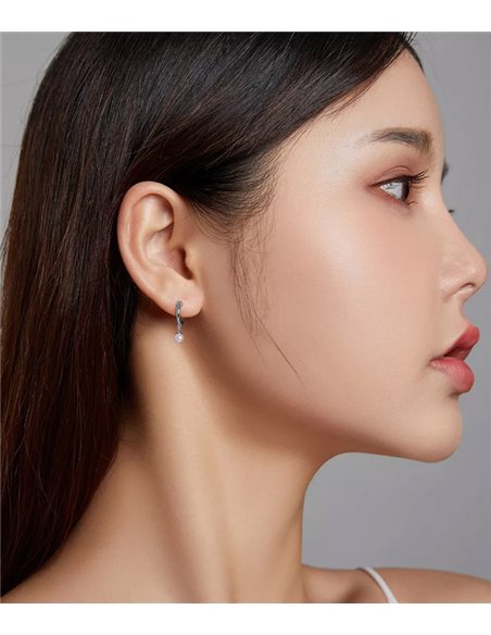 BAMOER σκουλαρίκια κρίκος SCE1257 με πέρλα, ασήμι 925, ασημί