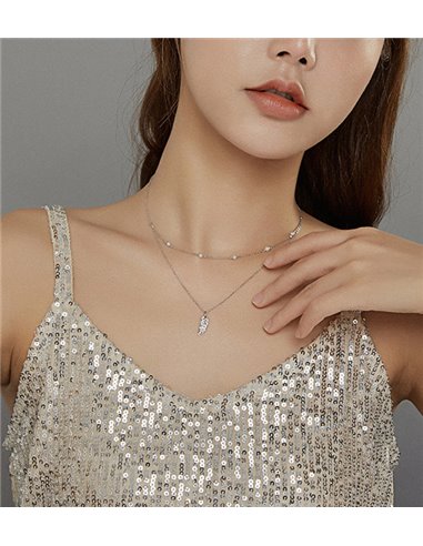 BAMOER κολιέ BSN208 δυο σειρών, με πέρλες, ασήμι 925, ασημί