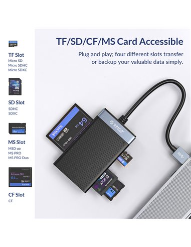 ORICO card reader CL4T-C3 για Micro SD/SD/CF/MS, USB-C, μαύρο