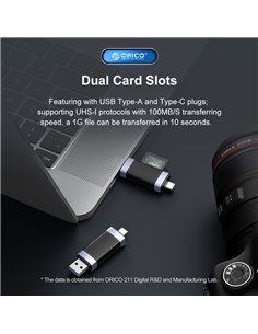 ORICO card reader CD2D-AC3 για SD & Micro SD, USB-C & USB 3.0, μαύρο