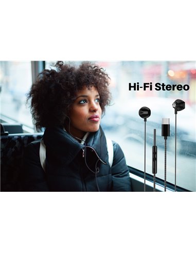 POWERTECH earphones με μικρόφωνο Prime, USB-C σύνδεση, 1.2m, μαύρα