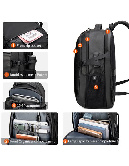 ARCTIC HUNTER τσάντα πλάτης B00388 με θήκη laptop 15.6", USB, 27L, μαύρη