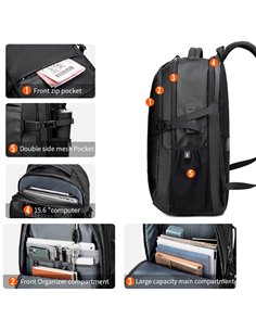 ARCTIC HUNTER τσάντα πλάτης B00388 με θήκη laptop 15.6", USB, 27L, μπλε