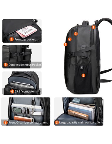 ARCTIC HUNTER τσάντα πλάτης B00388 με θήκη laptop 15.6", USB, 27L, μπλε