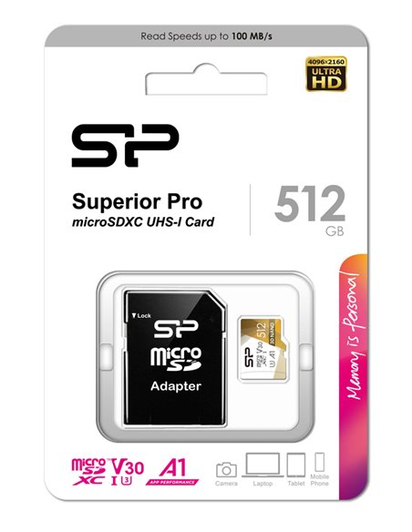 SILICON POWER κάρτα μνήμης microSDXC Superior Pro, 512GB, Class 10 UHS-I U3 A1 V30
