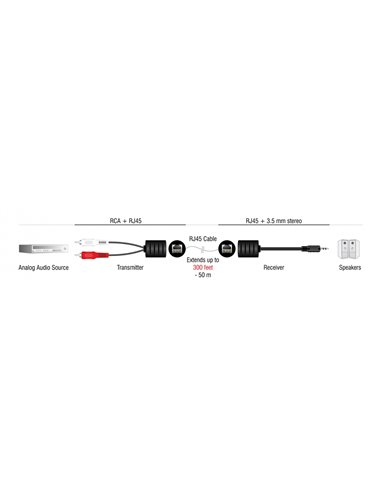 DELOCK audio extender 87859 3.5mm σε RCA, μέσω καλωδίου RJ45, έως 50m