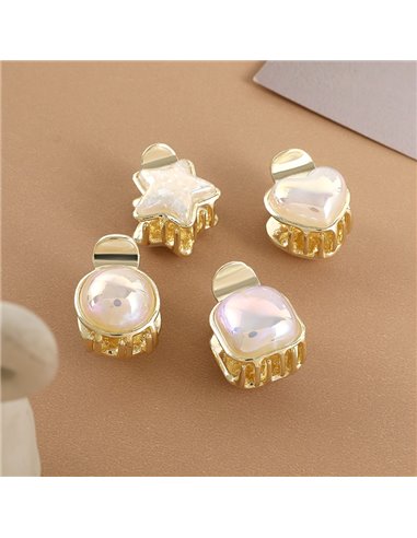 ROXXANI κλιπ μαλλιών RXN-0009 με στρογγυλή οπάλ πέτρα, χρυσό, 2τμχ