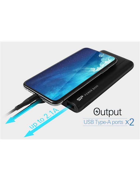 SILICON POWER power bank GP15, 10000mAh, 2x USB output, 2.1A, μαύρο