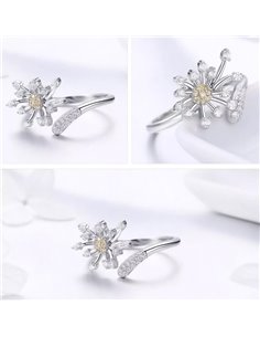 BAMOER δαχτυλίδι SCR471 με κυβική ζιρκόνια, ανοιγόμενο, ασήμι 925, ασημί