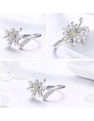 BAMOER δαχτυλίδι SCR471 με κυβική ζιρκόνια, ανοιγόμενο, ασήμι 925, ασημί