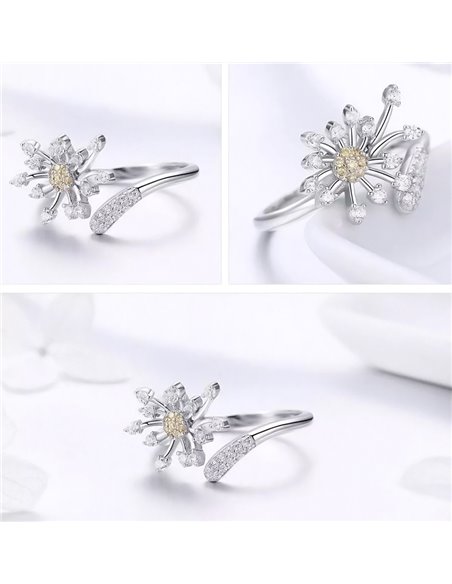 BAMOER δαχτυλίδι SCR471 με κυβική ζιρκόνια, ανοιγόμενο, ασήμι 925, ασημί