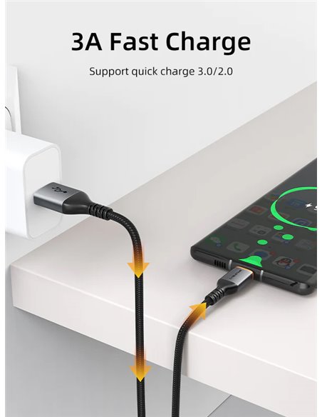 CABLETIME καλώδιο USB σε USB-C CT-AMCM3A, 3A, 2m, μαύρο