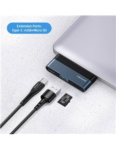 USAMS USB hub US-SJ491 με card reader, 2x θυρών, 5Gbps, 60W, USB-C, γκρι