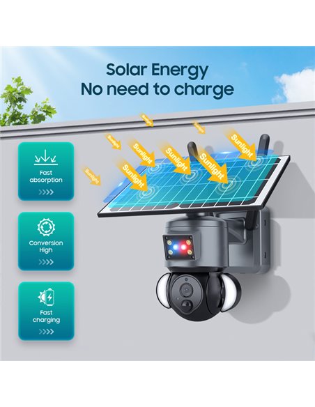 SECTEC smart ηλιακή κάμερα ST-S528M-4G-3MASR με προβολείς, 3MP, 4G, PTZ