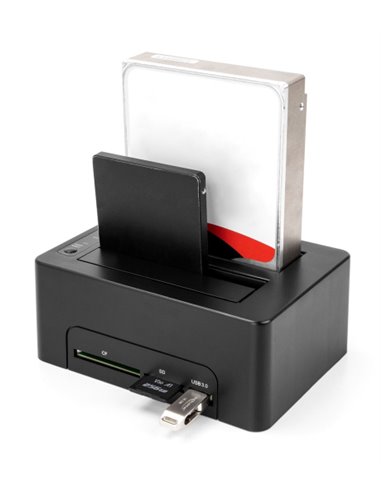 DELOCK docking station για 2.5" ή 3.5" SATA HDD/SSD 64183, 2 θέσεων, με card reader, 5Gbps, clone function, μαύρο