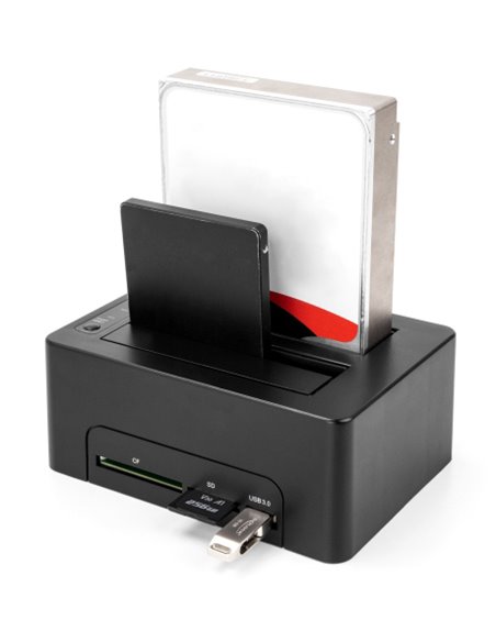 DELOCK docking station για 2.5" ή 3.5" SATA HDD/SSD 64183, 2 θέσεων, με card reader, 5Gbps, clone function, μαύρο