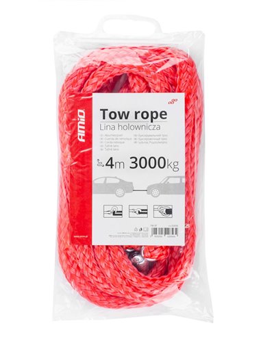 AMIO ιμάντας ρυμούλκησης αυτοκινήτου 02656, έως 3000kg, 4m, κόκκινος