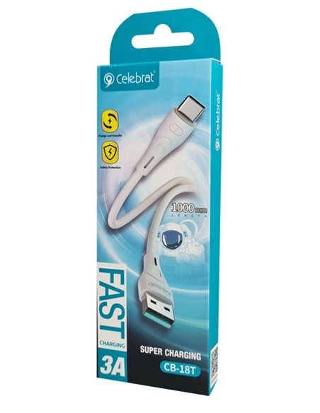 CELEBRAT καλώδιο USB-C σε USB CB-18T, 3A, 480Mbps, 1m, λευκό