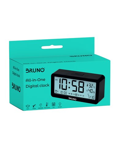 BRUNO ξυπνητήρι BRN-0128 με μέτρηση θερμοκρασίας και υγρασίας, μαύρο