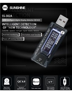SUNSHINE USB tester φόρτισης SS-302A, V/A/Time/mAh