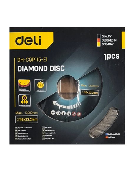 DELI δίσκος κοπής διαμαντέ DH-CQP115-E1, δομικών υλικών, 115mm, 13200rpm