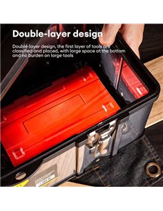 DELI εργαλειοθήκη 35716, μεταλλικό κούμπωμα, 40x18x18cm, ασημί