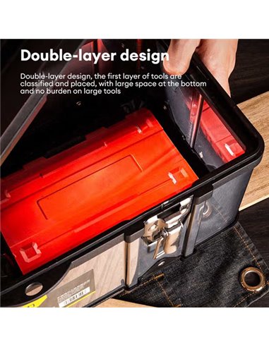 DELI εργαλειοθήκη 35716, μεταλλικό κούμπωμα, 40x18x18cm, ασημί