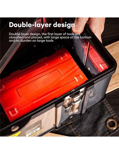 DELI εργαλειοθήκη 35716, μεταλλικό κούμπωμα, 40x18x18cm, ασημί