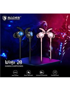 SADES gaming earphones Wings 20 με μικρόφωνο, 3.5mm, Φ12mm, 1.2m, ροζ