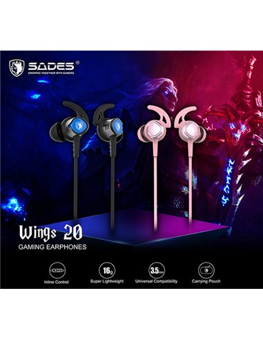 SADES gaming earphones Wings 20 με μικρόφωνο, 3.5mm, Φ12mm, 1.2m, ροζ